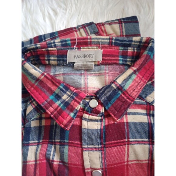 Passport Flannel Shirt Womens Medium Pearl Snap Long Sleeve Collared Casual - Picture 3 of 7